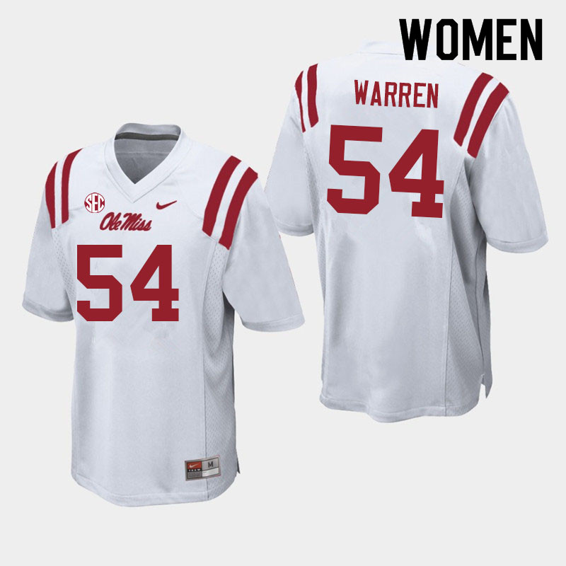 Women #54 Zaid Warren Ole Miss Rebels College Football Jerseys Sale-White